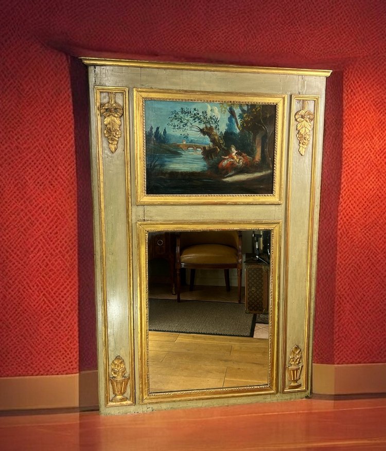 TRUMEAU XVIIIe EN BOIS LAQUÉ EPOQUE LOUIS XVI MIT SEINER ORIGINALMALEREI