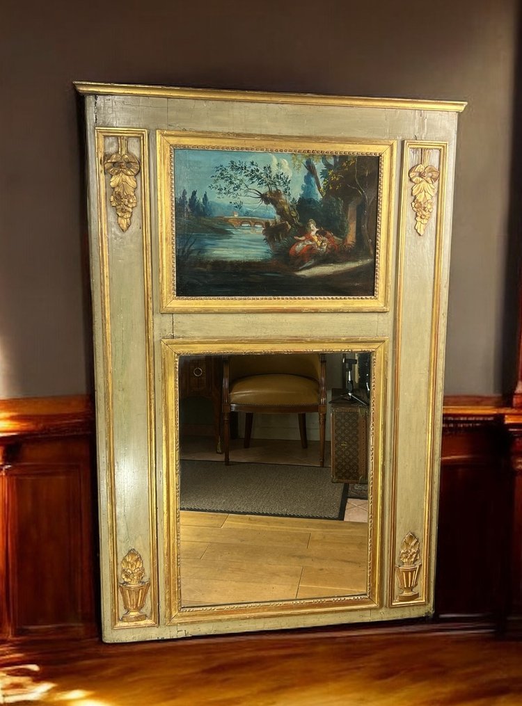 TRUMEAU XVIIIe EN BOIS LAQUÉ EPOQUE LOUIS XVI MIT SEINER ORIGINALMALEREI