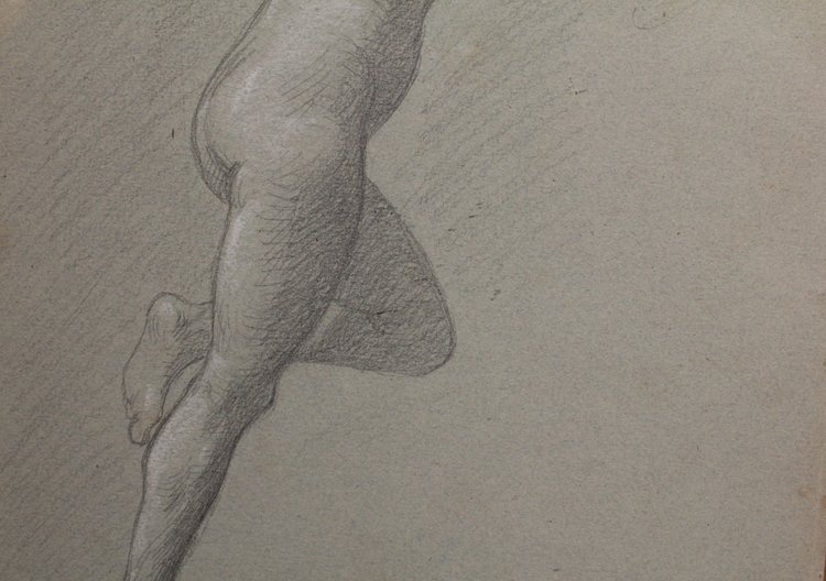 Lead pencil drawing 'Nue en mouvement' Victor René Livache (1872-1944)