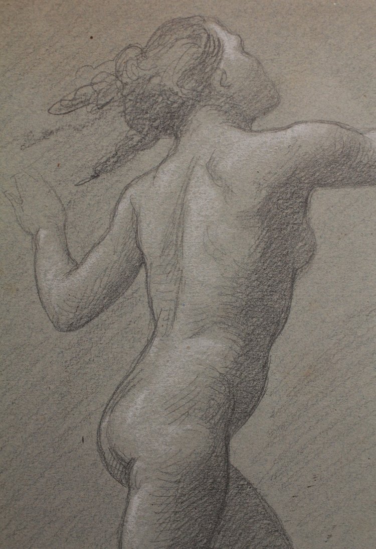 Lead pencil drawing 'Nue en mouvement' Victor René Livache (1872-1944)