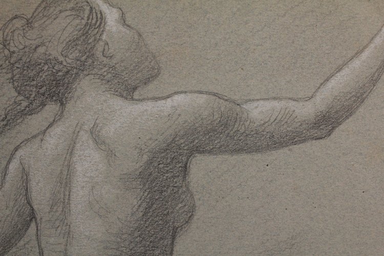 Lead pencil drawing 'Nue en mouvement' Victor René Livache (1872-1944)