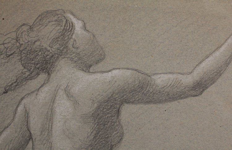 Lead pencil drawing 'Nue en mouvement' Victor René Livache (1872-1944)