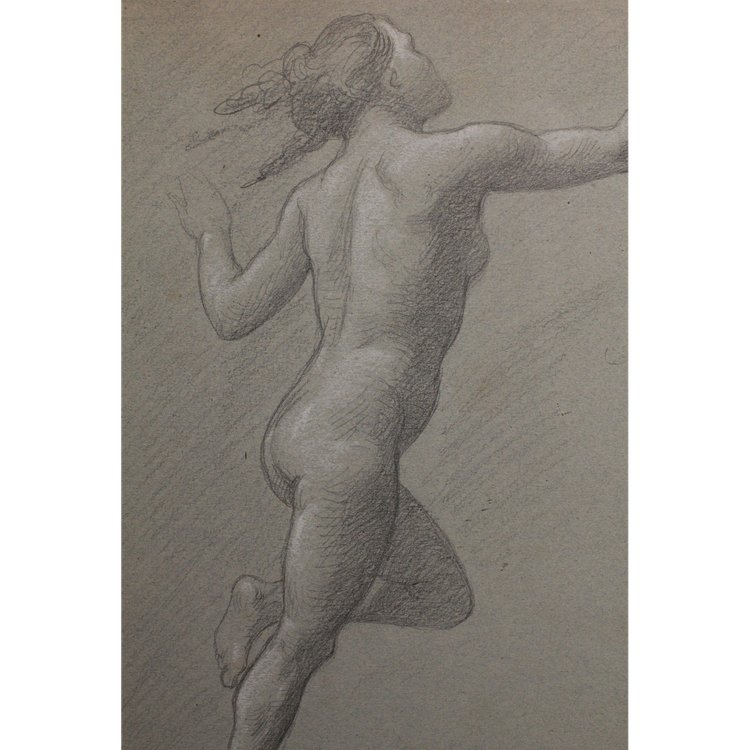 Lead pencil drawing 'Nue en mouvement' Victor René Livache (1872-1944)