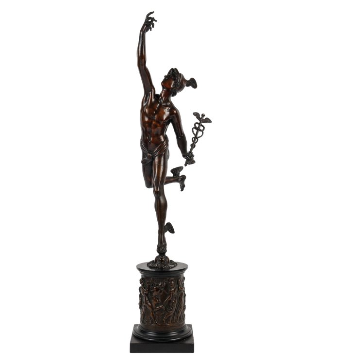 Bronze aus dem 19. Jahrhundert mit brauner Patina - Der fliegende Merkur nach Jean de Bologne