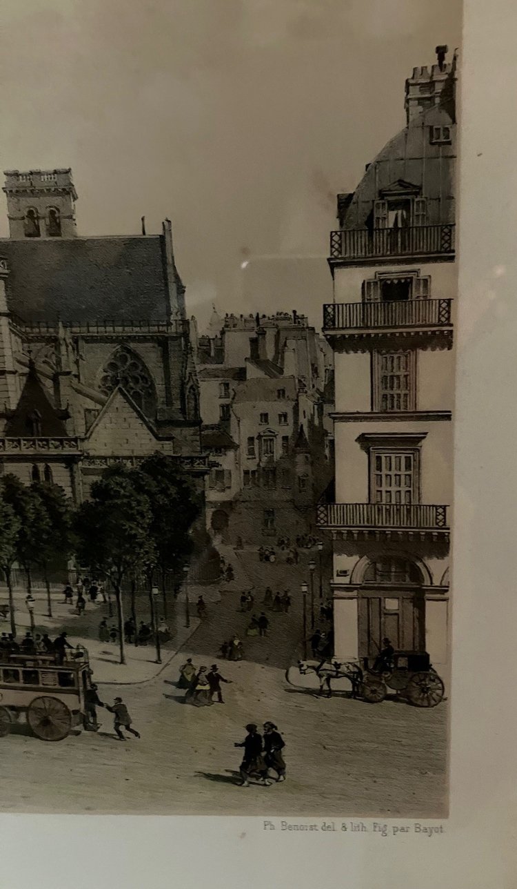 Große alte Lithographie aus der Zeit Napoleons III., Kirche St. Germain l'Auxerrois