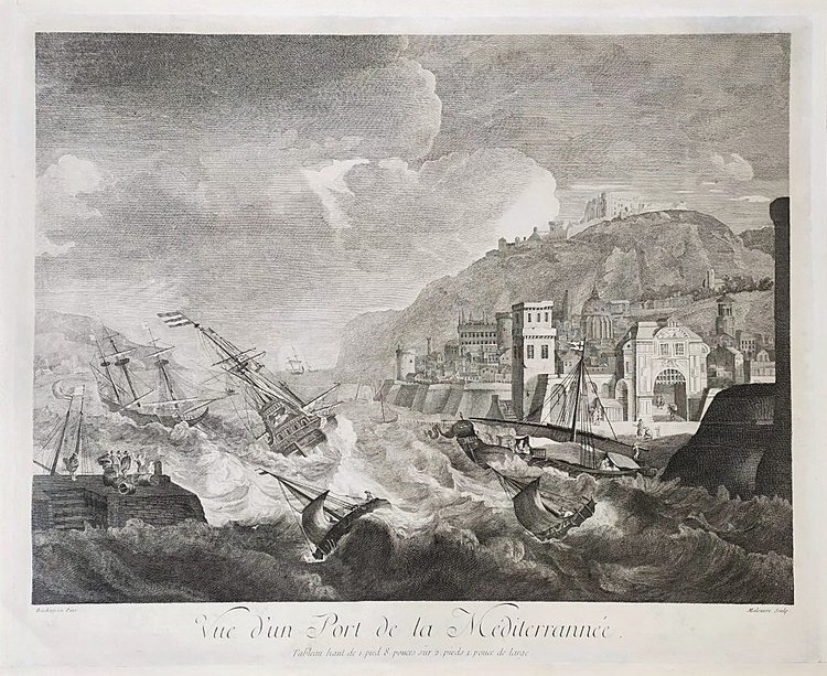  Älterer Stich Marine Hafen Im Mittelmeer nach Ludolf Bakhuizen 18.