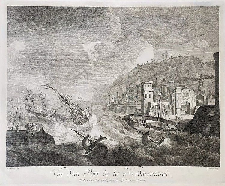  Älterer Stich Marine Hafen Im Mittelmeer nach Ludolf Bakhuizen 18.