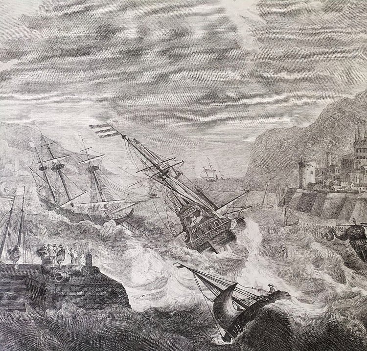  Älterer Stich Marine Hafen Im Mittelmeer nach Ludolf Bakhuizen 18.