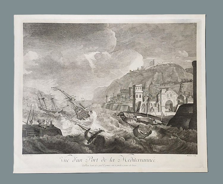  Älterer Stich Marine Hafen Im Mittelmeer nach Ludolf Bakhuizen 18.