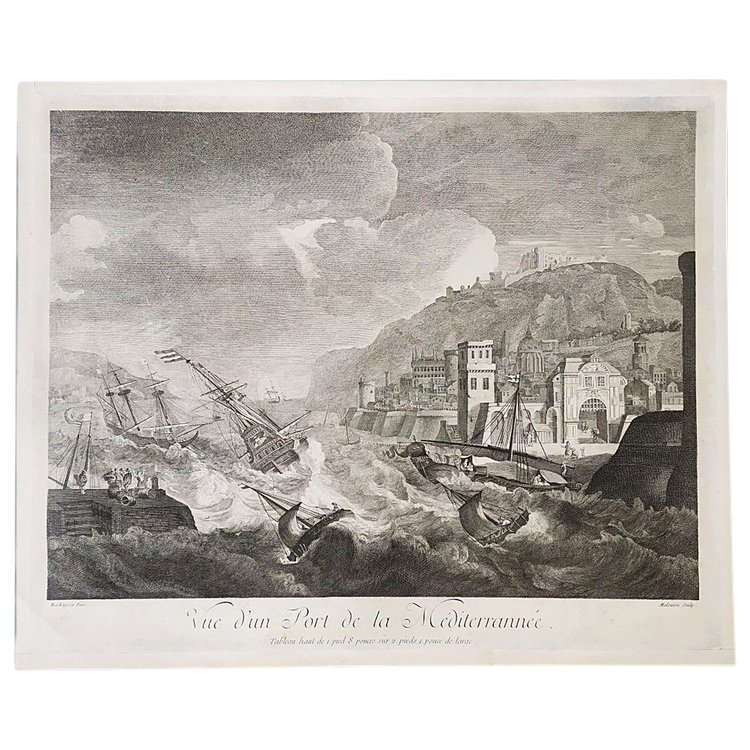  Älterer Stich Marine Hafen Im Mittelmeer nach Ludolf Bakhuizen 18.