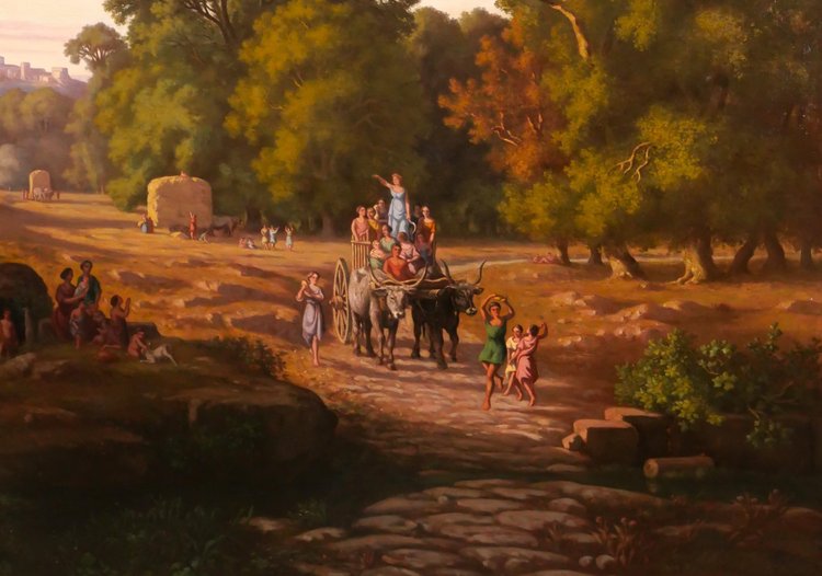 Gaspard ANRIOUD 1809-1866 Italien, Erntedankfest, Landschaft, großes Gemälde, Romantik