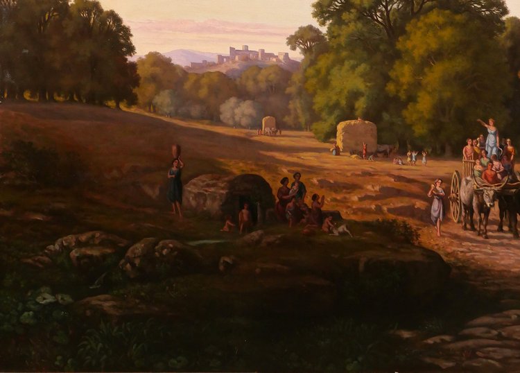 Gaspard ANRIOUD 1809-1866 Italien, Erntedankfest, Landschaft, großes Gemälde, Romantik