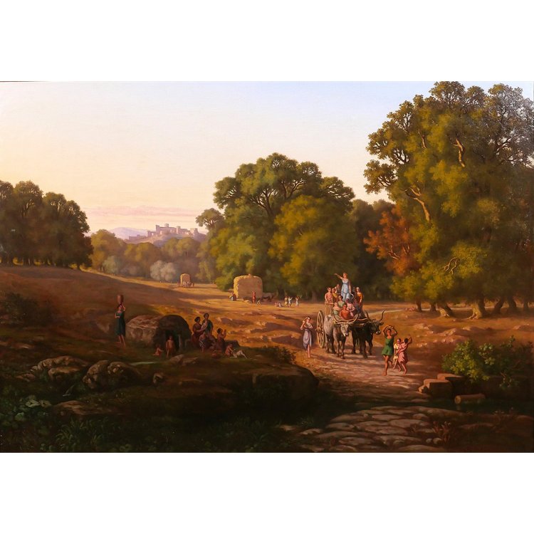 Gaspard ANRIOUD 1809-1866 Italien, Erntedankfest, Landschaft, großes Gemälde, Romantik