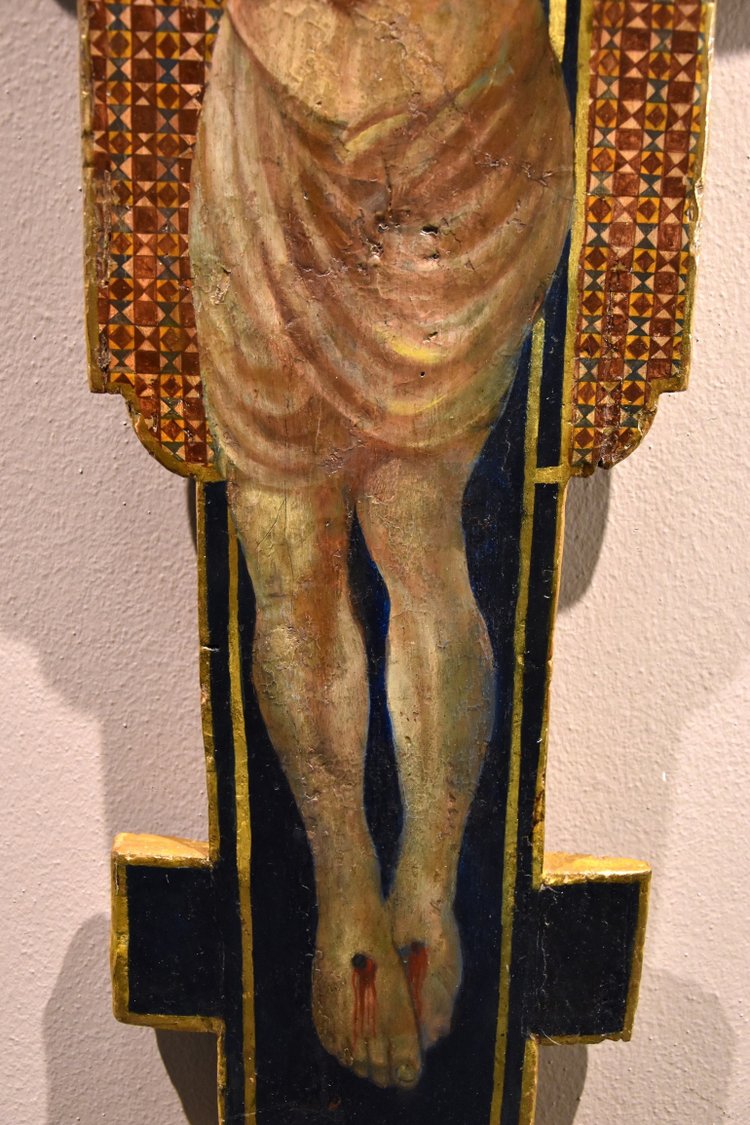 Antique Wooden Crucified Christ With God The Father, The Virgin And St. Joh