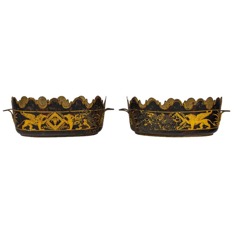 Pair of coolers or ‘Verrières’ in painted sheet metal decorated with griffins from the Empire period