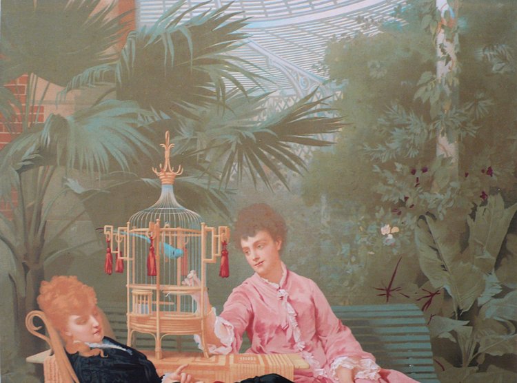 Tony Faivre Femmes Et Fillette Dans Une Serre  Très Grande Chromolithographie