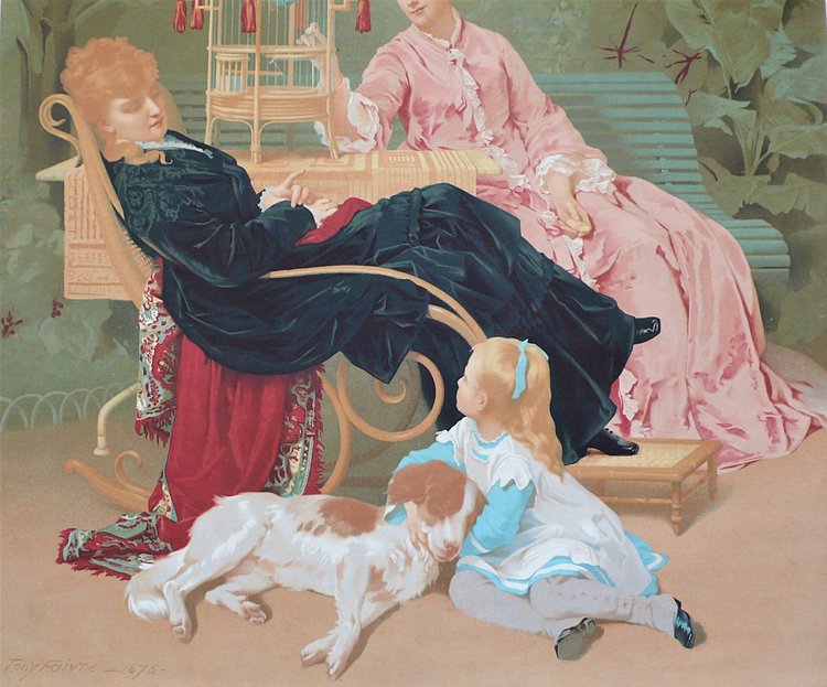 Tony Faivre Femmes Et Fillette Dans Une Serre  Très Grande Chromolithographie