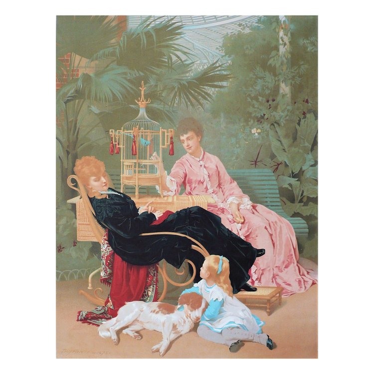 Tony Faivre Femmes Et Fillette Dans Une Serre  Très Grande Chromolithographie