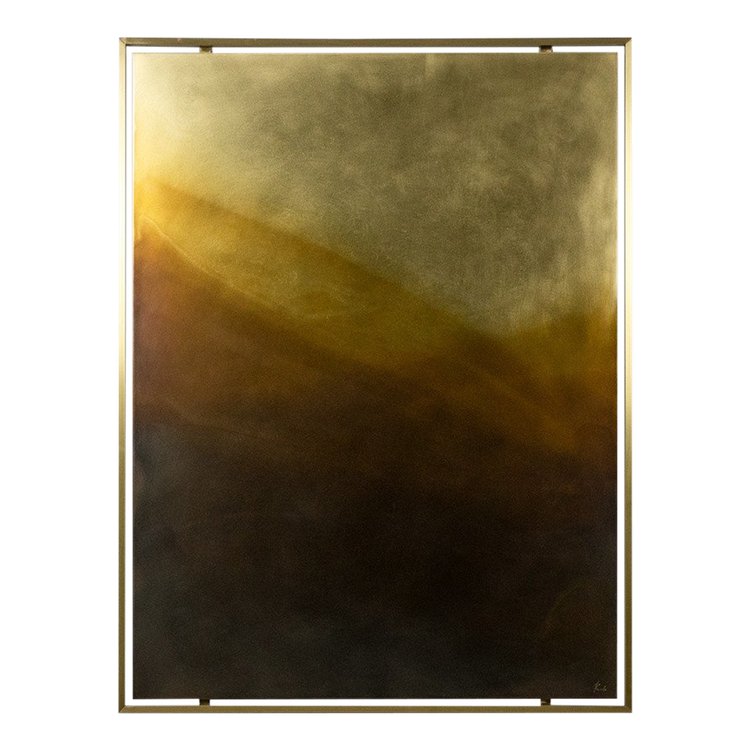 Paneel aus patiniertem Messing "Abstraction Opus V". Zeitgenössische Arbeit. LS59481209I