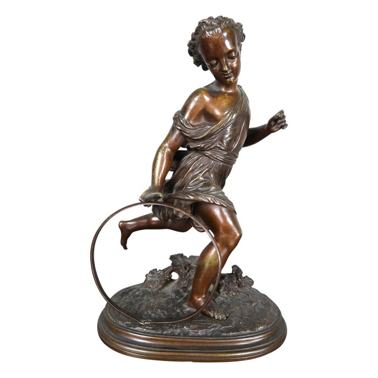 Soggetto in bronzo "L'enfant au cerceau" firmato