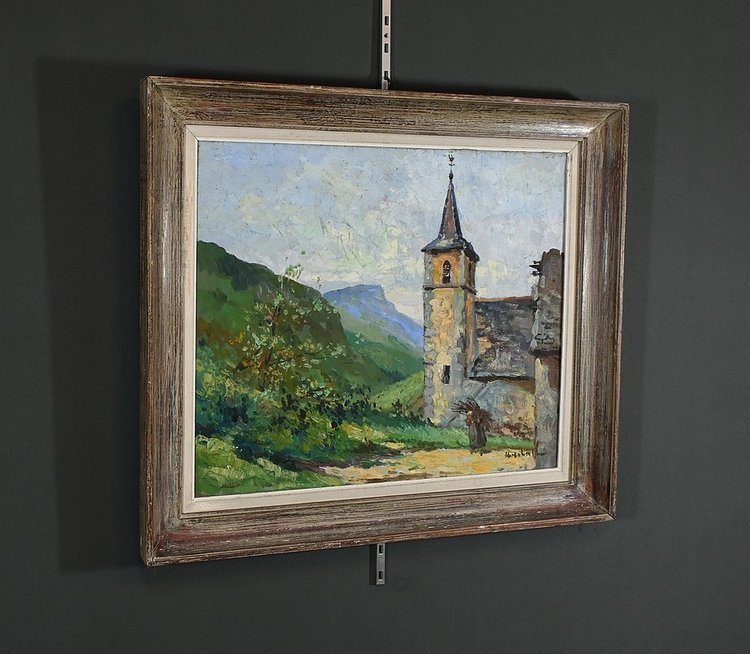 Oil on canvas "Le Clocher" - Late 19th century