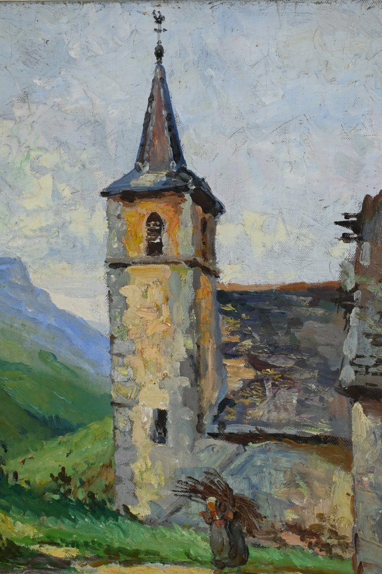 Oil on canvas "Le Clocher" - Late 19th century