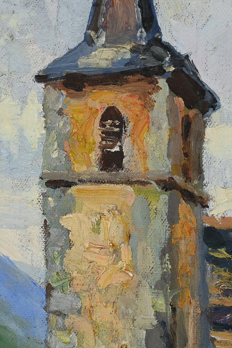 Oil on canvas "Le Clocher" - Late 19th century