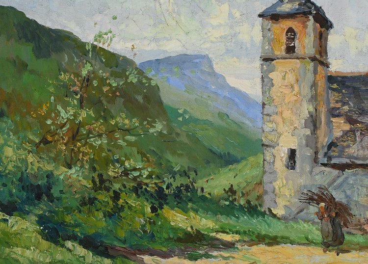 Oil on canvas "Le Clocher" - Late 19th century