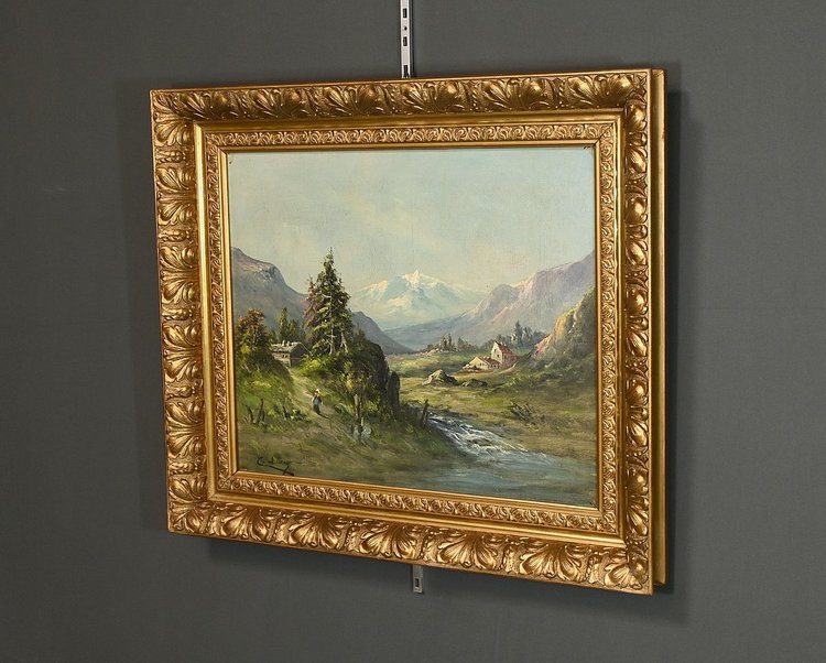 Oil on canvas "Paysage de Montagne" signed C. Lion - Late 19th century
