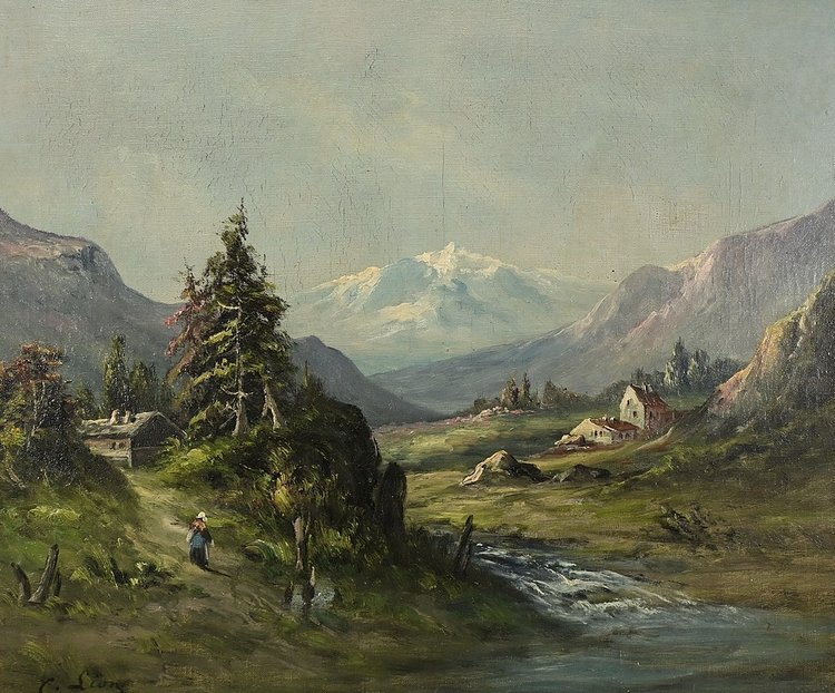 Oil on canvas "Paysage de Montagne" signed C. Lion - Late 19th century
