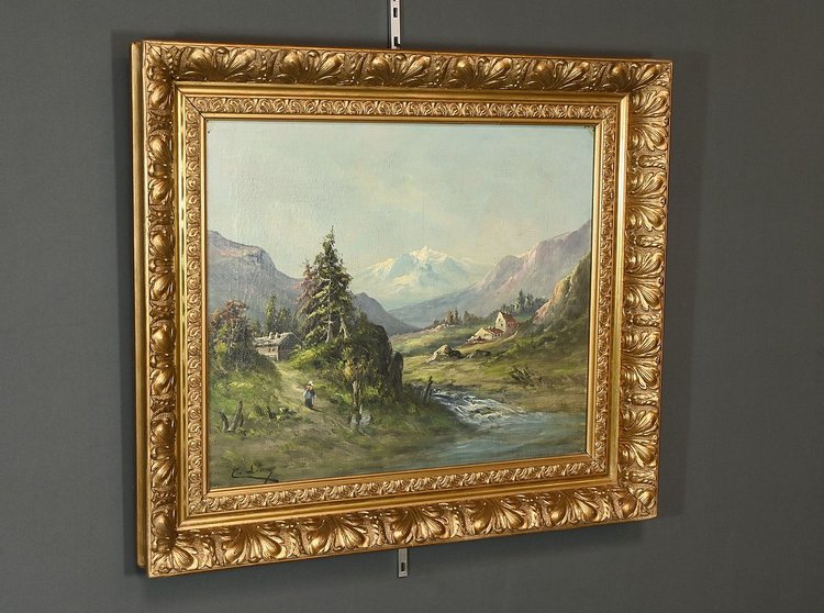 Oil on canvas "Paysage de Montagne" signed C. Lion - Late 19th century