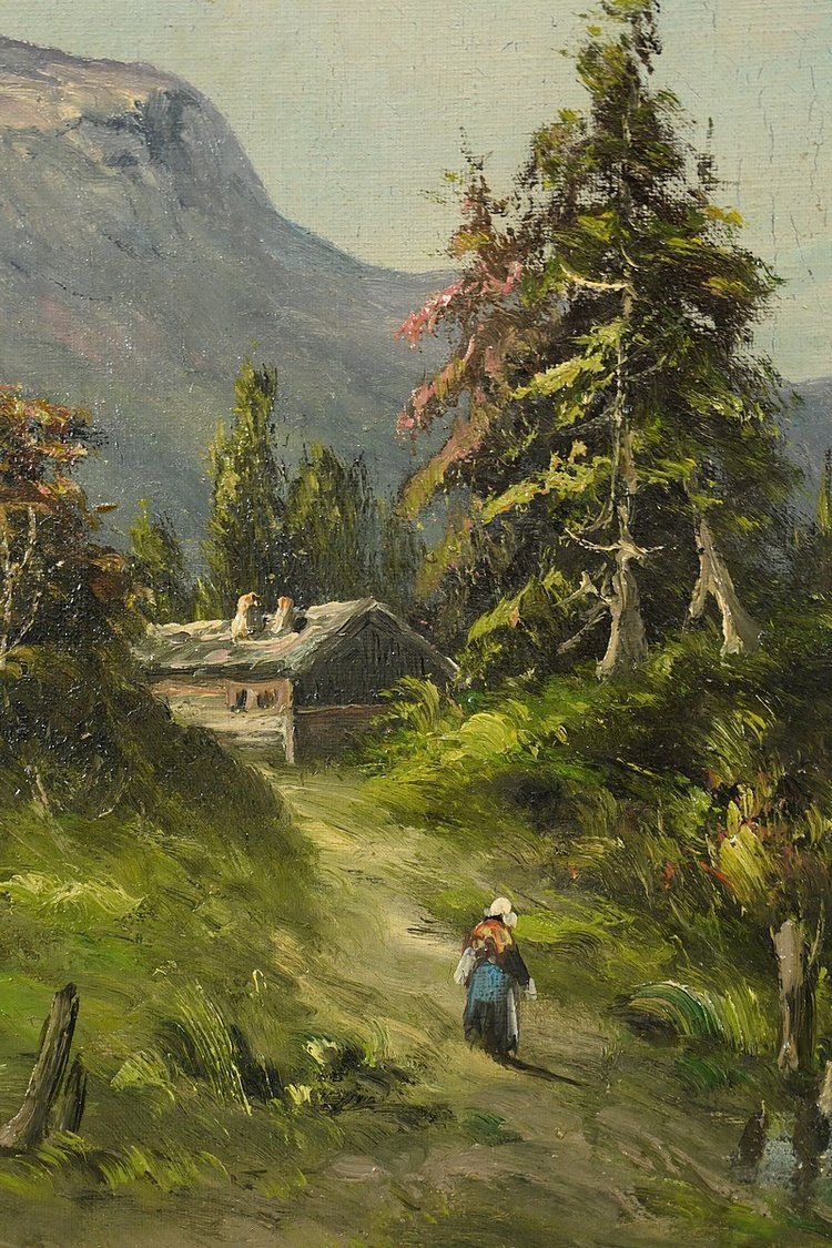 Oil on canvas "Paysage de Montagne" signed C. Lion - Late 19th century