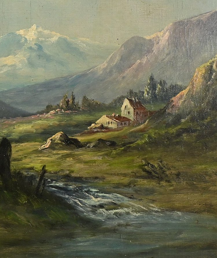 Oil on canvas "Paysage de Montagne" signed C. Lion - Late 19th century
