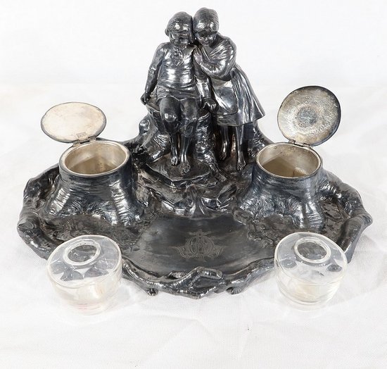  Tintenfass aus Zinn, Jugendstil – um 1900
