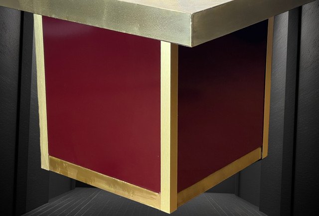 TABLE BASSE VINTAGE SIGNÉ PACO RABANE DES ANNÉES 70 EN LAITON GRAVÉ ET AGATE
