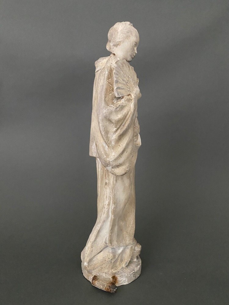 Statue d'atelier en plâtre par Charles Filleul femme à l'éventail XXe