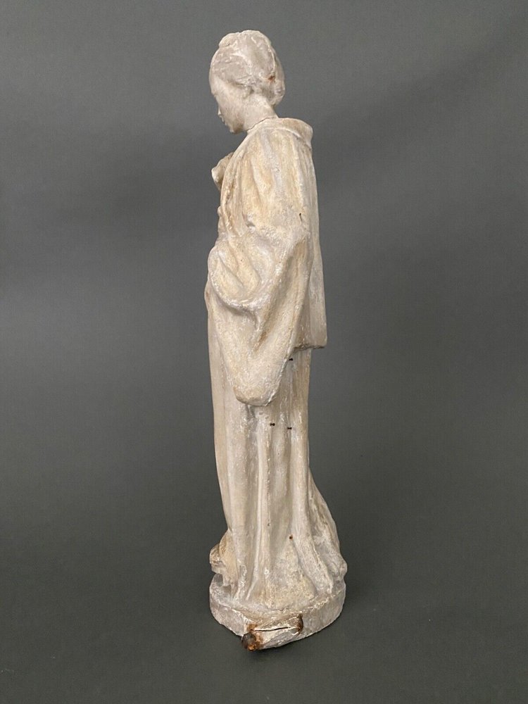 Statue d'atelier en plâtre par Charles Filleul femme à l'éventail XXe