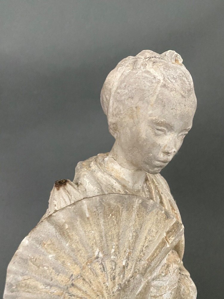 Statue d'atelier en plâtre par Charles Filleul femme à l'éventail XXe
