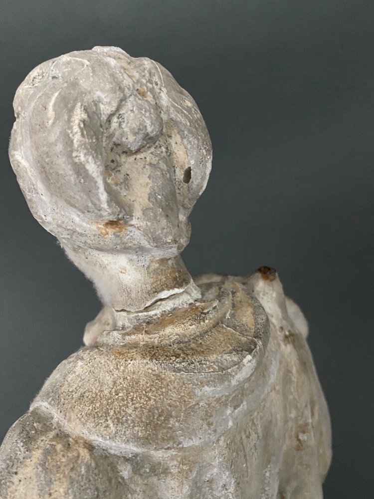 Statue d'atelier en plâtre par Charles Filleul femme à l'éventail XXe