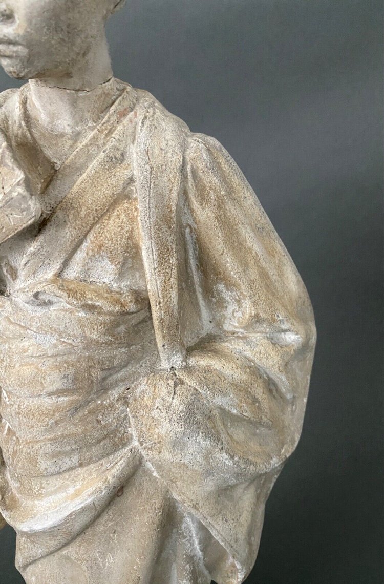 Statue d'atelier en plâtre par Charles Filleul femme à l'éventail XXe