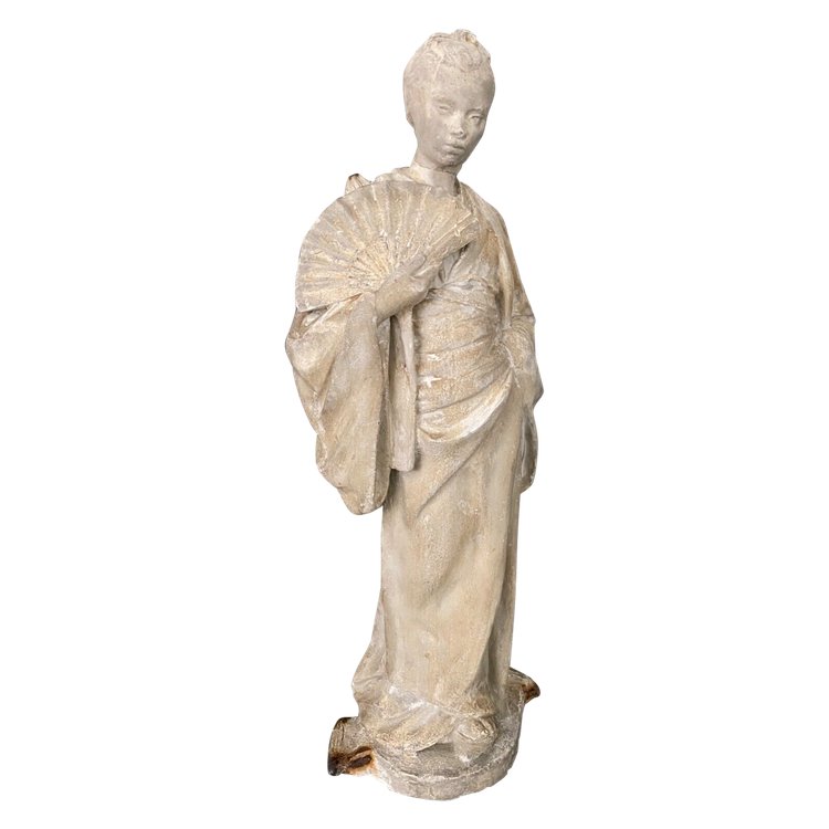 Statue d'atelier en plâtre par Charles Filleul femme à l'éventail XXe