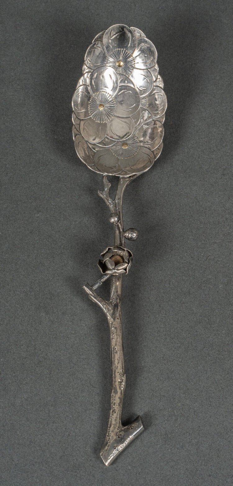 Dessert spoon in initial silver SM naturalist branch 64 grams