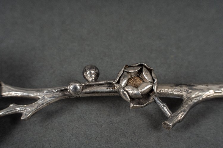 Dessert spoon in initial silver SM naturalist branch 64 grams