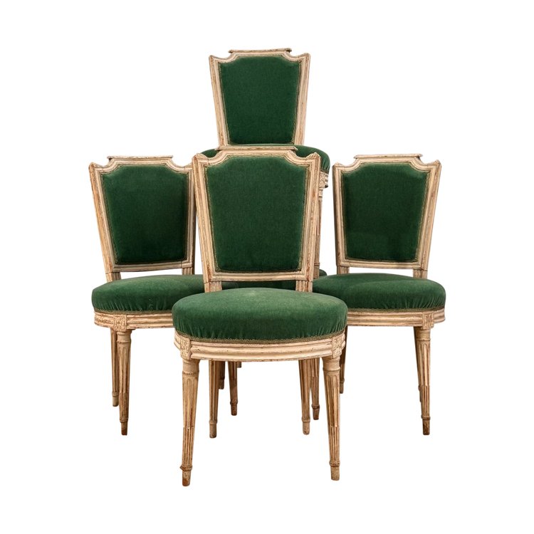 Paul François Jean, Suite De Cinq Chaises En Bois Laque Estampillée d'Epoque Louis XVI 