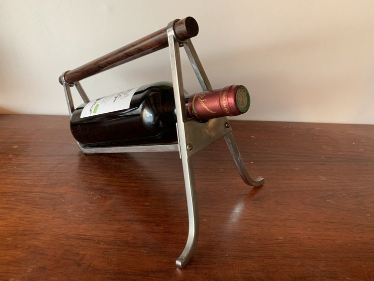 Rosewood and chrome bottle-holder by Jacques Adnet 20th century