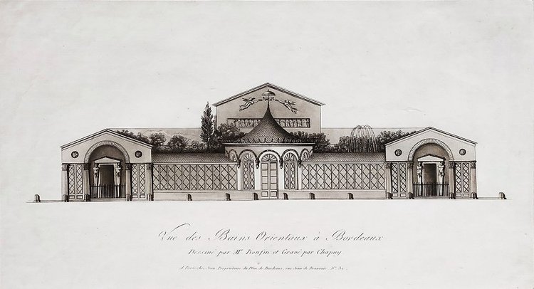 Bordeaux Oriental Baths Engraving  Architecture 19th C Old Print Etching