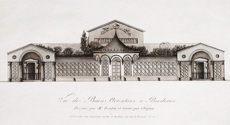 Bordeaux Oriental Baths Engraving  Architecture 19th C Old Print Etching