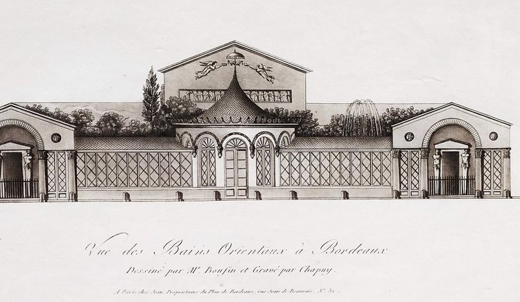 Bordeaux Oriental Baths Engraving  Architecture 19th C Old Print Etching