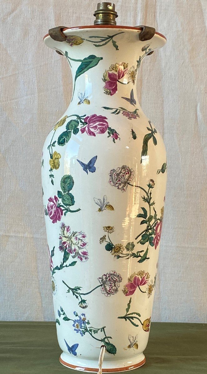 Vase mounted as a lamp decorated with flowers and insects 19th C
