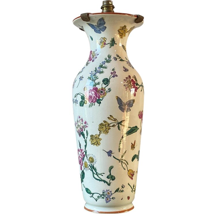 Vase mounted as a lamp decorated with flowers and insects 19th C